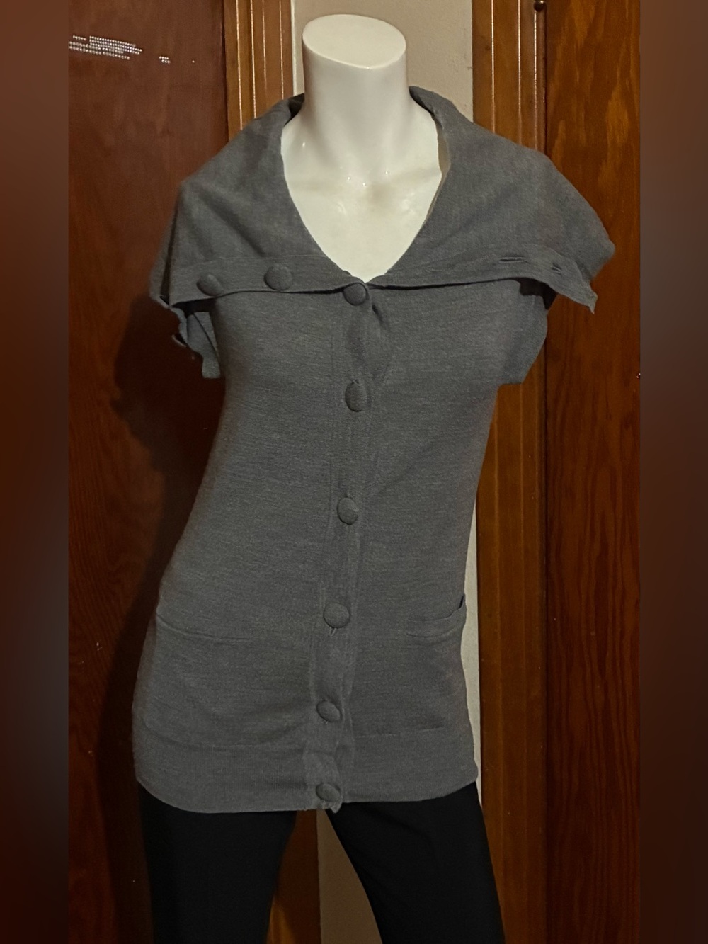 Theory Gray Button-Front Short Cap Sleeve Knit Cardigan / Sweater Top - Small